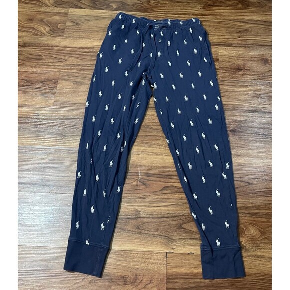 Polo Ralph Lauren Pajama Pants Blue All Over Pony Print Sleepwear Jogger Men's S - Picture 1 of 7